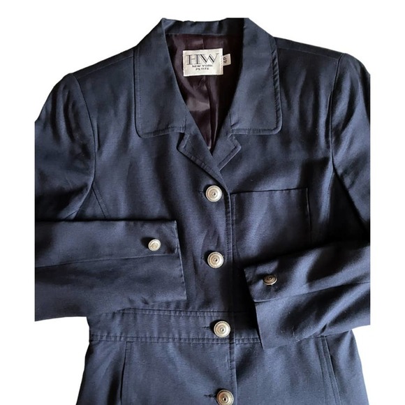Hw New York Tailored Navy Blazer Size 4 Petite - Picture 4 of 8